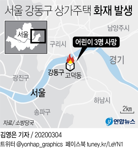 서울 고덕동 상가주택 3층서 불…외사촌간 어린이 3명 사망(종합) - 4