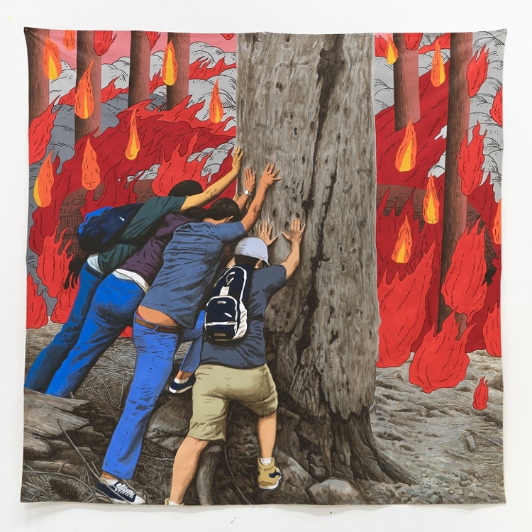 This photo provided by Hakgojae Gallery in Seoul on Dec. 6, 2017, shows artist Lee Woo-sung's "To Knock This Tree Down -- Crack Crack Boom." (Yonhap)