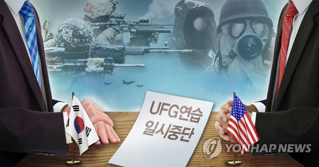 An image depicting a decision by South Korea and the United States to suspend the Ulchi Freedom Guardian (UFG) joint exercise. (Yonhap)