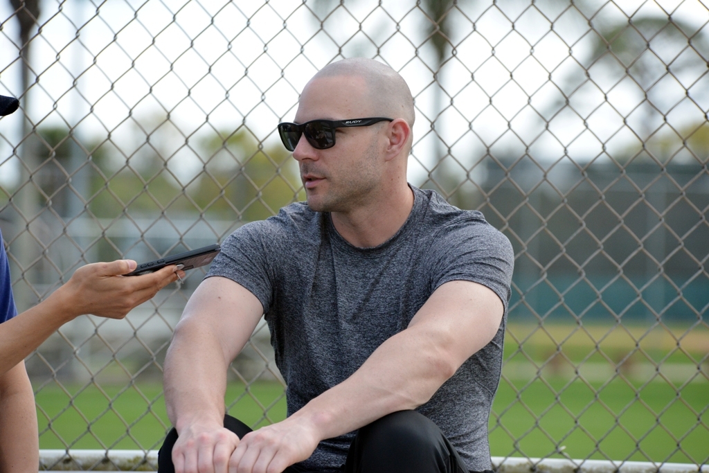 Jamie Romak of the SK Wyverns speaks with Yonhap News Agency in an interview at Jackie Robinson Training Complex in Vero Beach, Florida, on Feb. 10, 2020. (Yonhap)