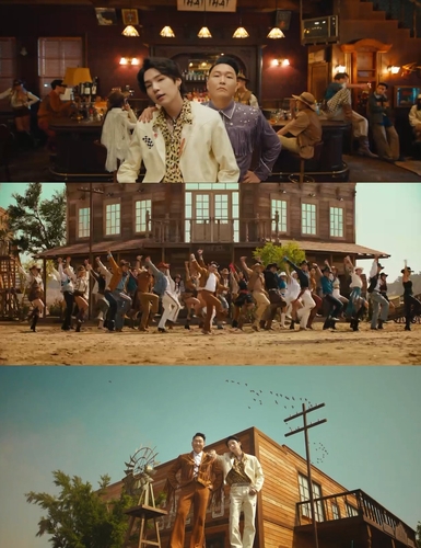 Suga dans le clip vidéo de «That That» du 9e album de Psy (Photo fournie par Pnation. Revente et archivage interdits)