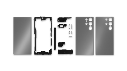 Cette photo fournie par Samsung Electronics montre des composants recyclés à l'intérieur du Galaxy S23 Ultra. (Revente et archivage interdits)