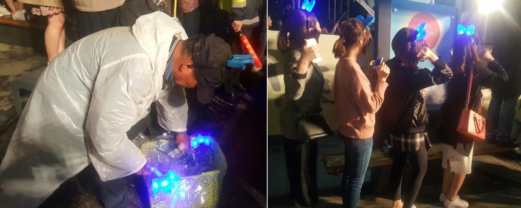 더불어민주당 문재인 후보 당선이 확실시되자 광화문광장에 등장한 문 후보 지지용품 노점상.
