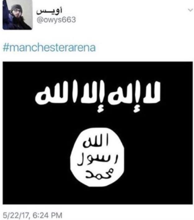 맨체스터 테러를 자축하는 IS 추종자의 트윗