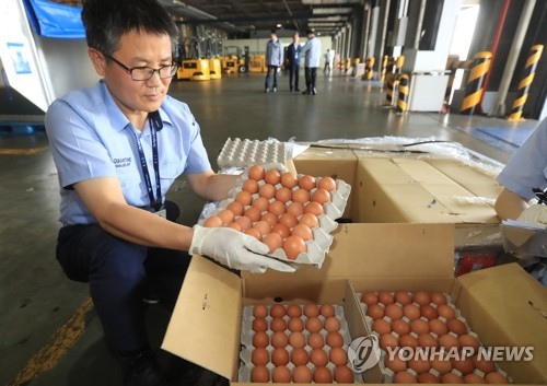 인천공항에 도착한 태국산 계란 검역용 샘플 [연합뉴스 자료사진]