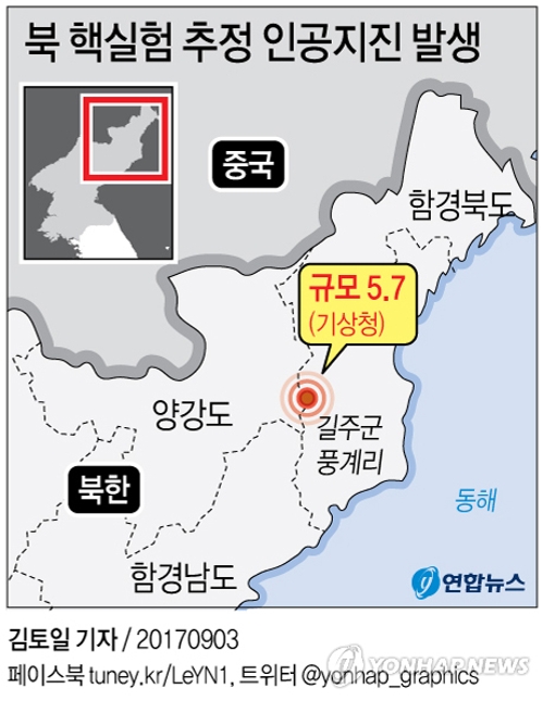 기상청 "北인공지진, 작년 5차 핵실험의 9.8배 위력…역대 최강" - 2