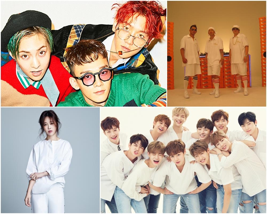 '드림콘서트' 가수들(왼쪽 위부터 시계방향으로 엑소-CBX, DJ.DOC, 워너원, 백지영)