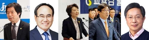 전북교육감 후보. 좌로부터 김승환·서거석·이미영·이재경·황호진