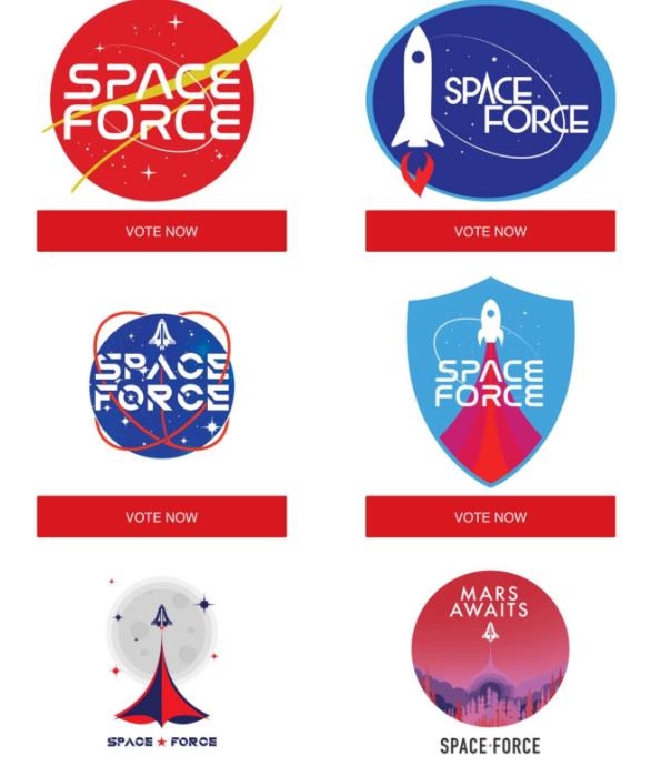 트럼프캠프가 지지자들에게 후보군으로 보낸 '우주군 로고'