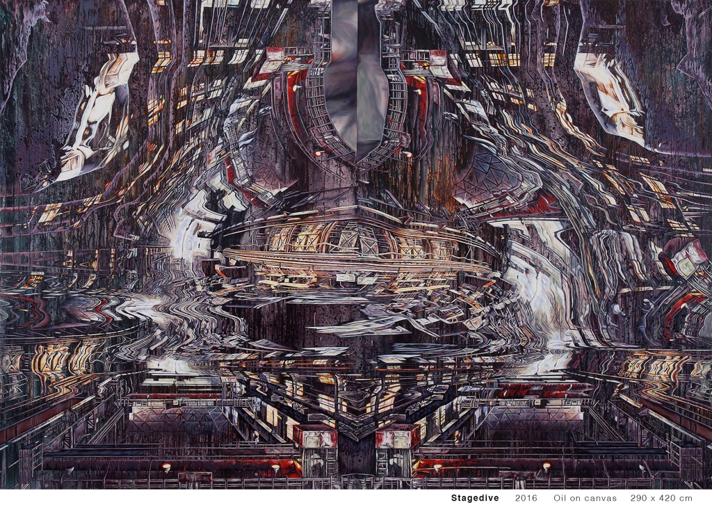 진 마이어슨, 스테이지다이브, 캔버스에 오일, 290×420cm, 2016