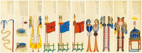 팔사품도(八賜品圖), 비단에 수묵채색, 각 124×32.5cm, 10폭, 19∼20세기