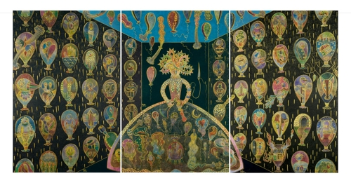 이피, 난자의 난자(Egg of Ego), 장지에 먹·금분 등, 91.5×389.5cm, 2018