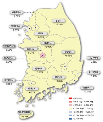 시도별 아파트 매매가격지수 변동률 [한국감정원 제공]
