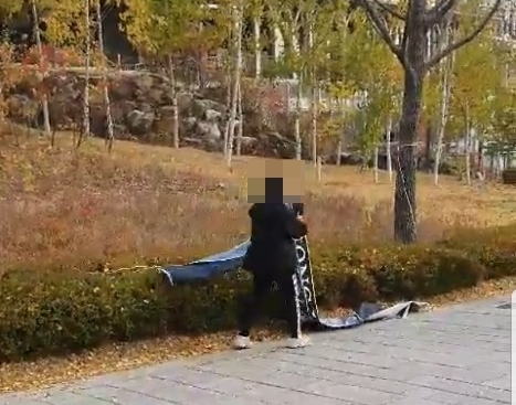 연세대 홍콩 지지 현수막 훼손 장면
