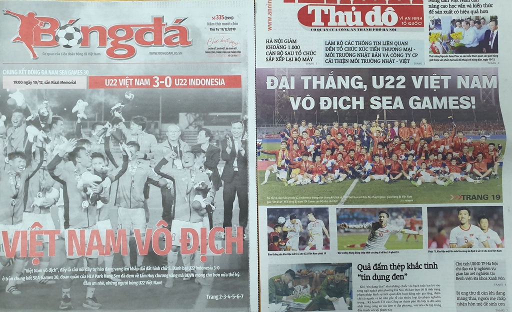 '박항서 매직'으로 1면 도배된 베트남 신문들