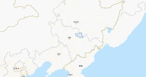 중국 동북 3성. 지도내 파란색 표시 부분이 지린성 수란시.