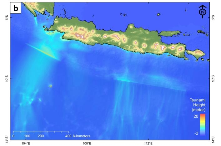 자바섬 남부 해안에 최고 20m 높이 쓰나미 예상도