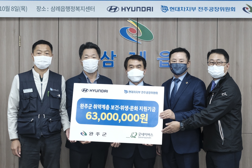 현대자동차 전주공장, 완주군에 사회공헌기금 6천여만원 전달
