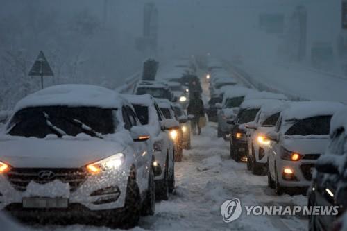 폭설에 발 묶인 차량