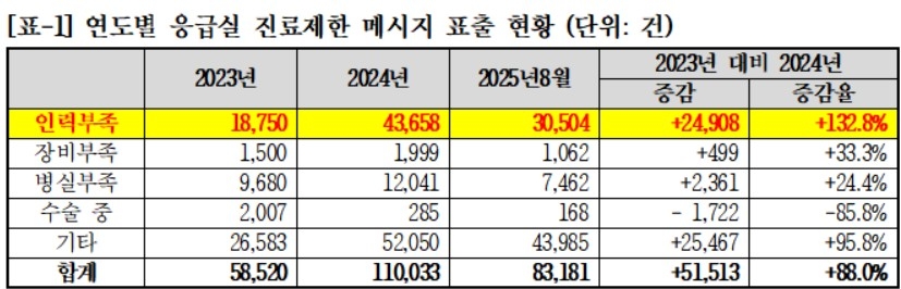 [국립중앙의료원 제출 자료. 조국혁신당 김선민 의원실 제공]