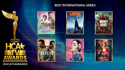 La imagen, capturada del sitio web de la Asociación de Críticos de Hollywood (HCA, según sus siglas en inglés), muestra los nominados a la mejor serie internacional en los premios de la HCA de este año. (Prohibida su reventa y archivo)