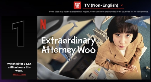 La imagen, capturada del sitio web de Netflix, muestra la telenovela surcoreana "Extraordinary Attorney Woo", que se situó a la cabeza de la lista semanal de programas de televisión de habla no inglesa del servicio, durante la semana del 5 al 11 de septiembre de 2022. (Prohibida su reventa y archivo)