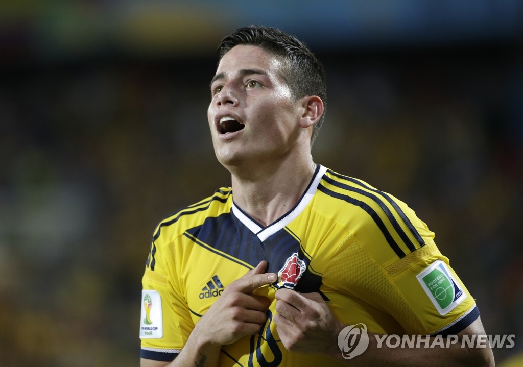 5경기 6골로 브라질 월드컵 득점왕을 거머쥔 콜롬비아의 하메스 로드리게스 (AP=연합뉴스 자료사진)
