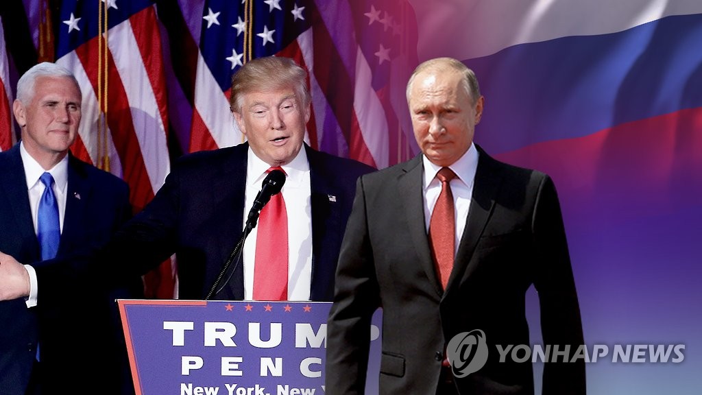 도널드 트럼프 미국 대통령(가운데)과 블라디미르 푸틴 러시아 대통령(오른쪽) [연합뉴스TV 제공]
