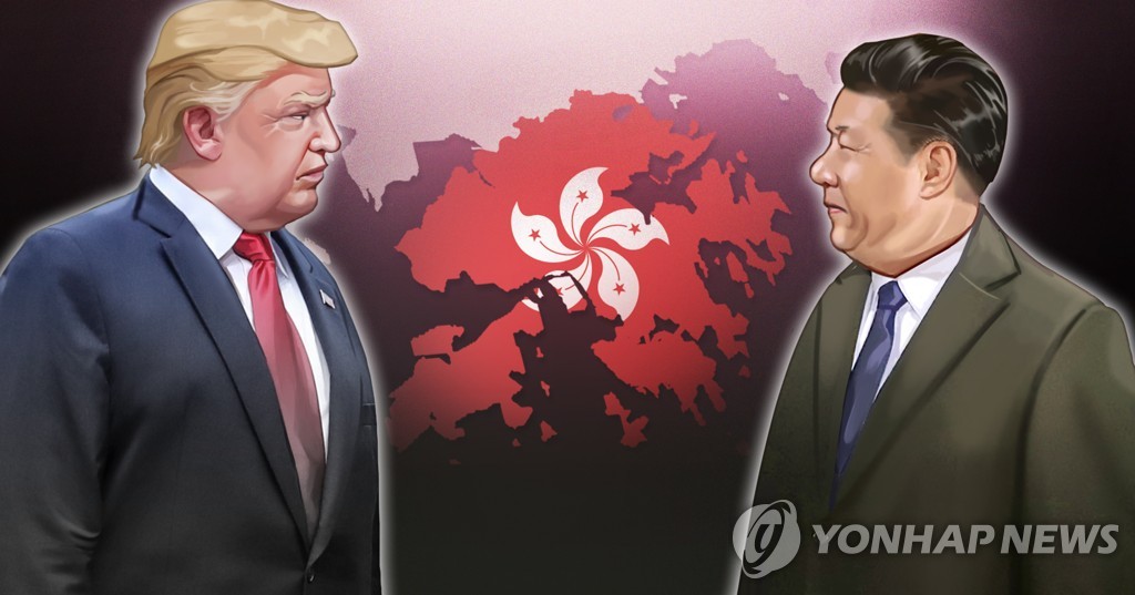 도널드 트럼프 미국 대통령이 결국 홍콩특별지위를 박탈하는 중국에 대한 제재를 강행했다.(PG)[장현경 제작] 일러스트