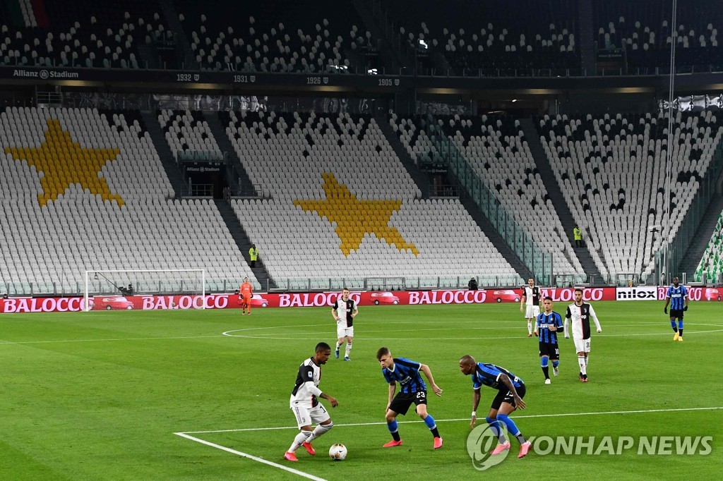 시즌 중단 전 무관중 경기로 열린 세리에A 유벤투스-인터 밀란 경기 모습.