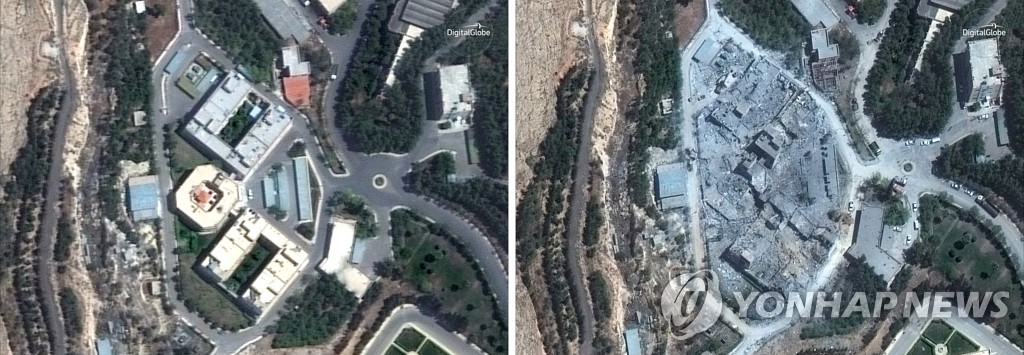 작년 4월 미국·영국·프랑스가 시리아 화학무기 연구시설로 지목하고, 공습으로 파괴한 다마스쿠스 인근 시설의 위성사진