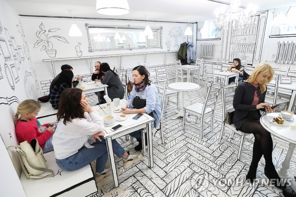 Black and white cafe in St Petersburg