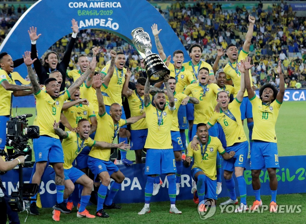 2019 코파 아메리카 우승국 브라질의 세리머니 모습.