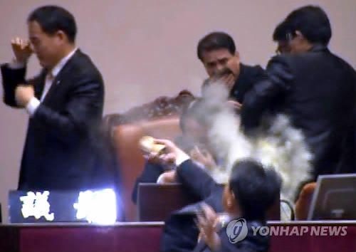김선동, 국회 의장석에 최루탄 터뜨려