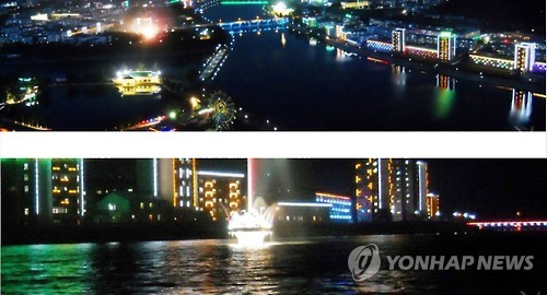 北매체, 자강도 강계시 야경 선전
(서울=연합뉴스) 북한의 대외선전용 매체인 '조선의오늘'은 18일 홈페이지에 게재한 '북방의 도시에 펼쳐진 꺼질 줄 모르는 불야경'이라는 글에서 자강도 장자강변에 있는 강계시의 밤 풍경을 소개했다. 사진은 강계시의 야경 모습. 2016.7.18 << 국내에서만 사용가능. 재배포 금지. For Use Only in the Republic of Korea. No Redistribution >>
nkphoto@yna.co.kr