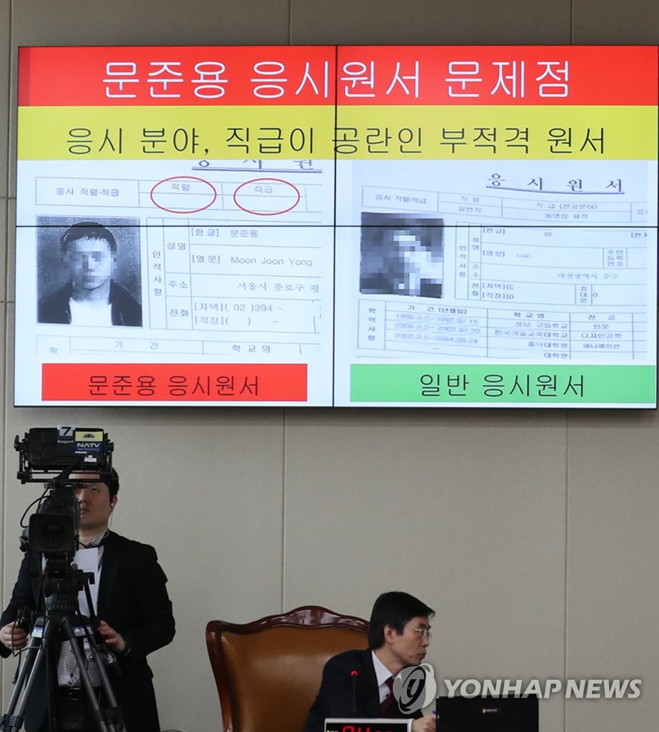 문준용 씨 응시원서 문제 제기하는 심재철 의원
