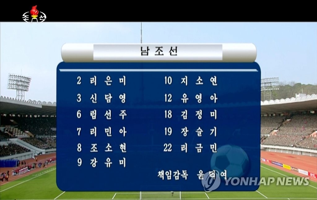 북한 TV에 등장한 남한 여자축구 선수 명단