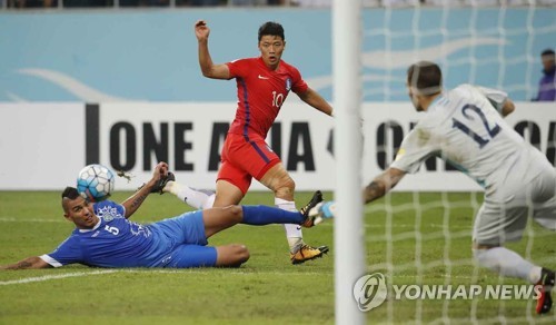 골대 벗어나는 황희찬의 슛