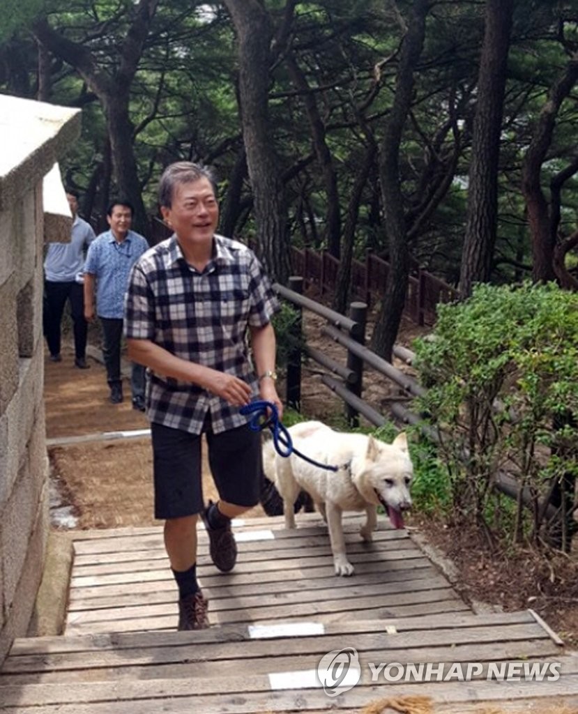 북악산 등반하는 문재인 대통령