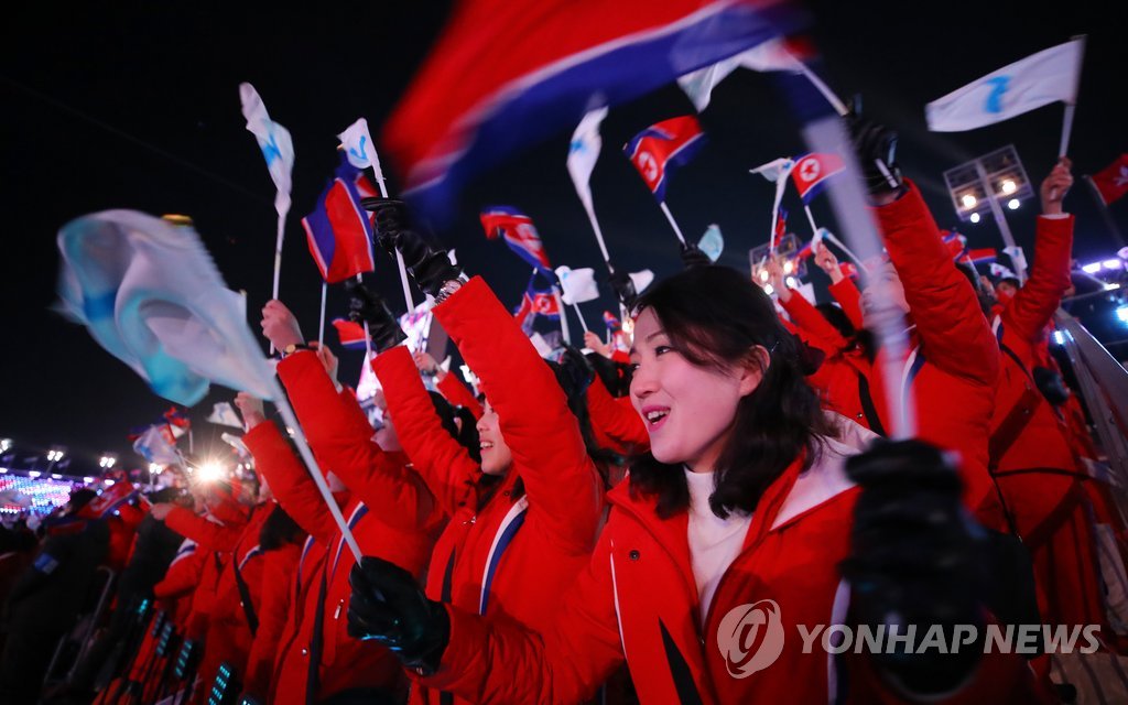 [올림픽] 환호하는 북한 응원단