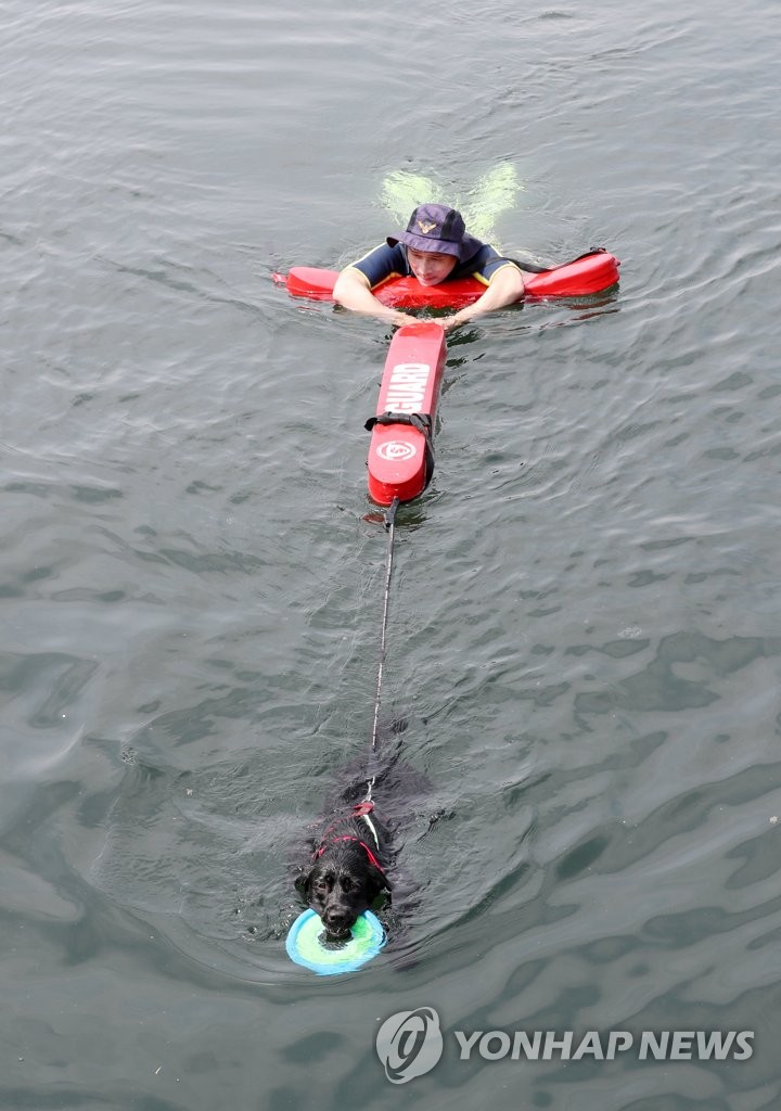 지난달 30일 부산해경 전용부두에서 인명구조 훈련을 하는 투투