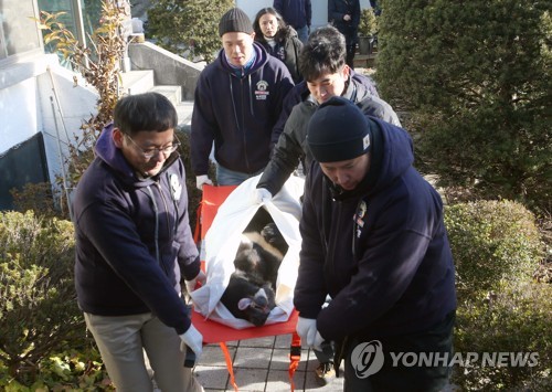 '사육장 철창에서 구출되는 반달가슴곰'