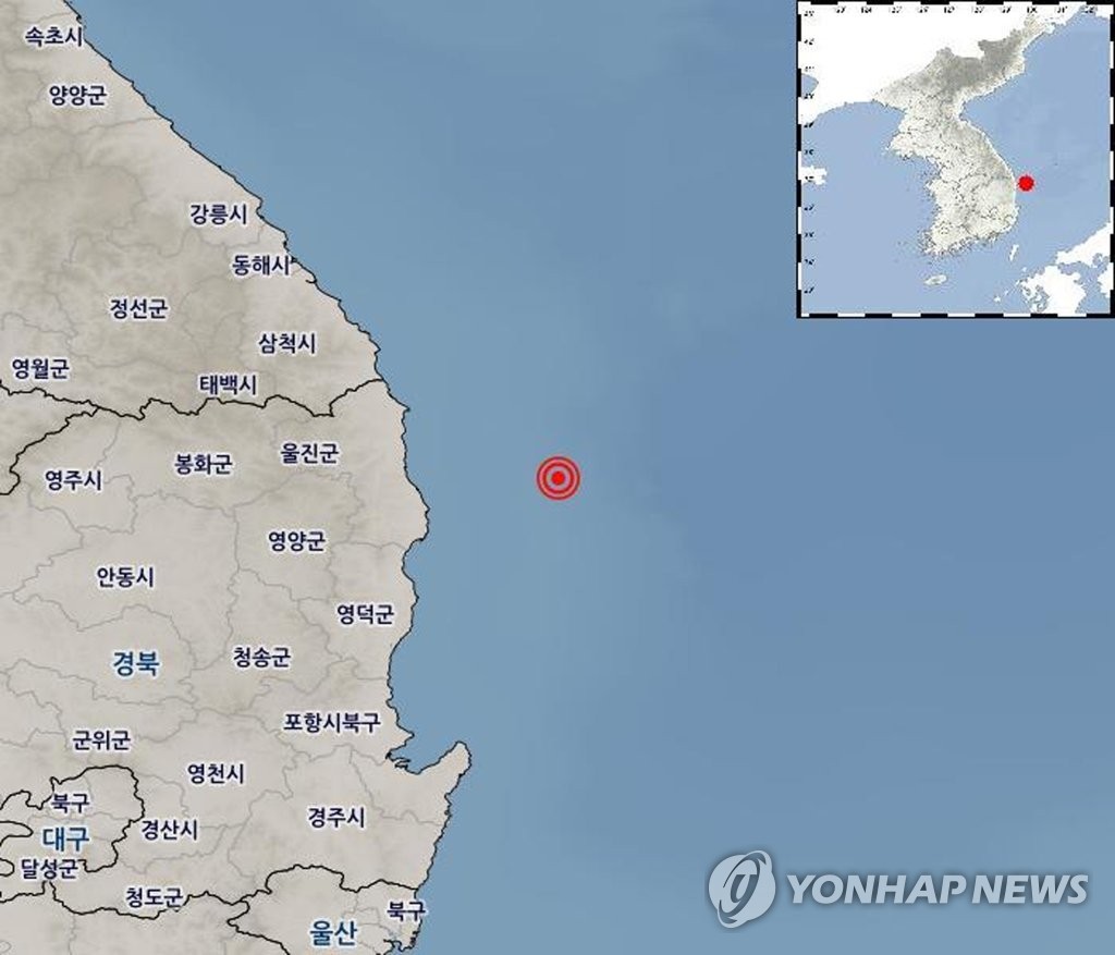 경북 울진 동남동 38Km 해역에서 3.8 규모 지진 발생