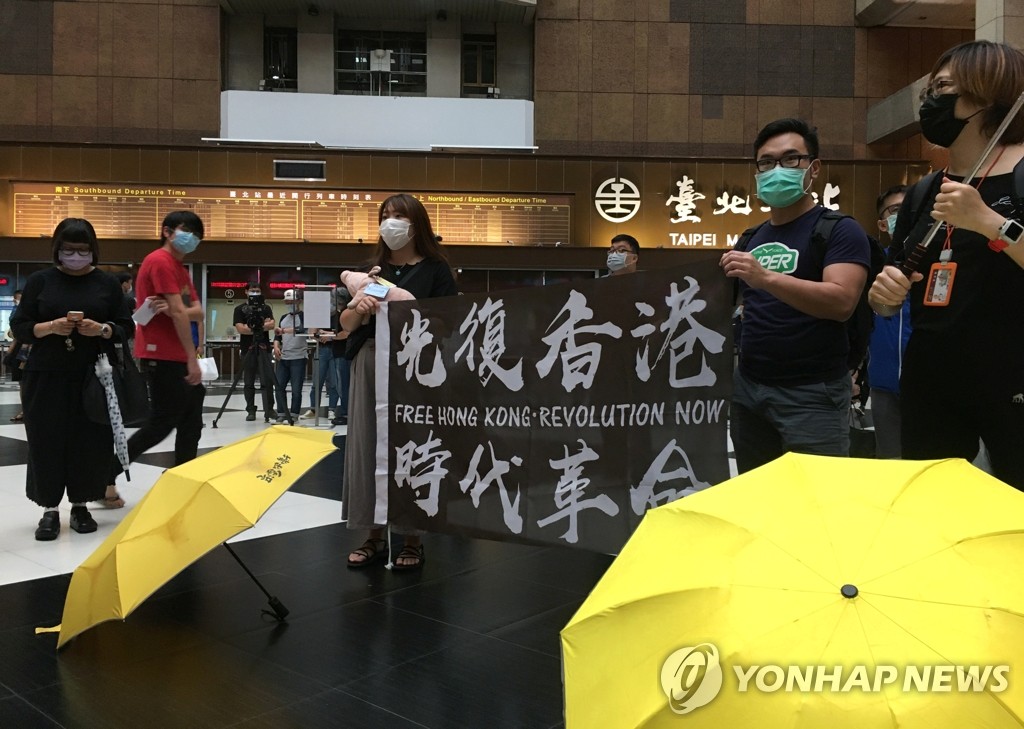 홍콩 보안법 비난하는 대만 시위대