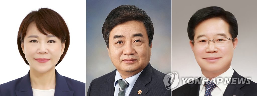 These photos provided by Cheong Wa Dae show (from L to R) Jeon Hyun-heui, named to lead the Anti-Corruption and Civil Rights Commission; Han Sang-hyuk, chairman of the Korea Communications Commission; and Kim Chang-yong, picked as the new commissioner general of the Korean National Police Agency. (PHOTO NOT FOR SALE) (Yonhap)
