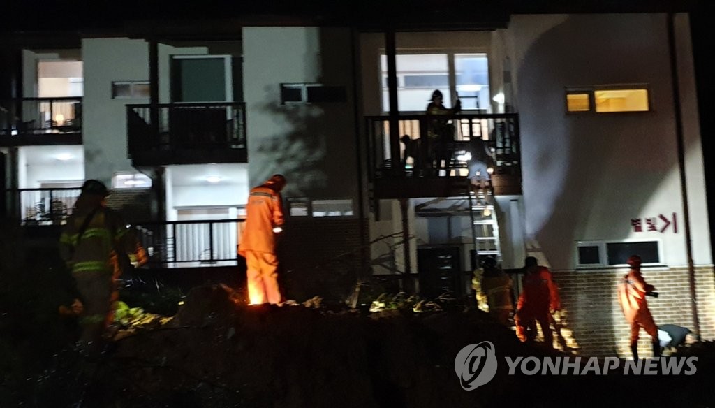 사다리 타고 탈출하는 펜션 투숙객