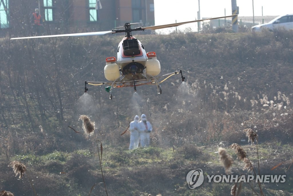 철새 도래지 미호천변 항공방제