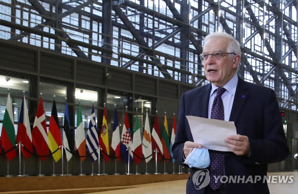 EU 외무장관 회의 참석하는 보렐 EU 외교ㆍ안보 고위 대표