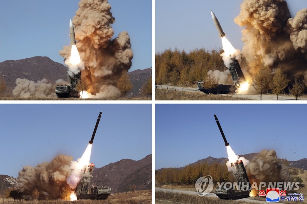 This photo, carried by North Korea's official Korean Central News Agency on Nov. 7, 2022, shows the North Korean military conducting "military operations" with missile tests between Nov. 2 and 5 in response to large-scale joint aerial drills of South Korea and the United States. (For Use Only in the Republic of Korea. No Redistribution) (Yonhap)