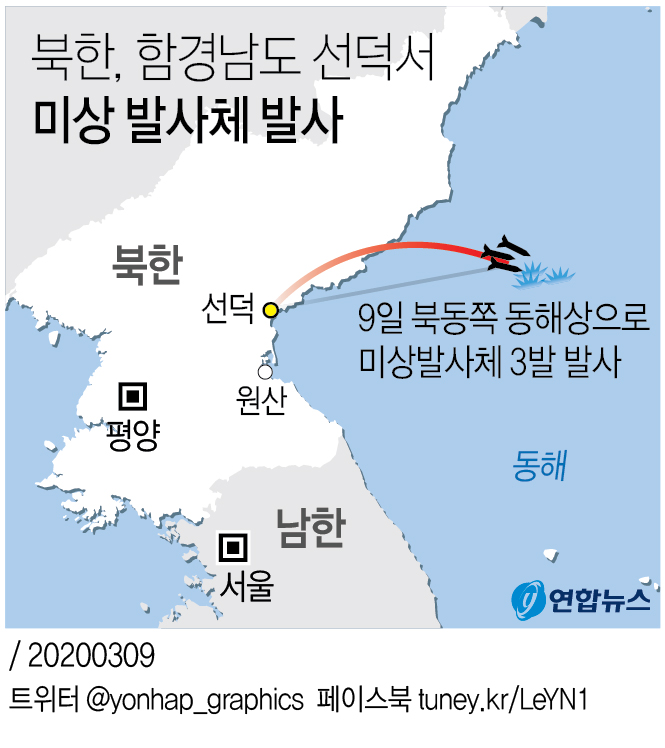 [그래픽] 북한, 함경남도 선덕서 미상 발사체 발사